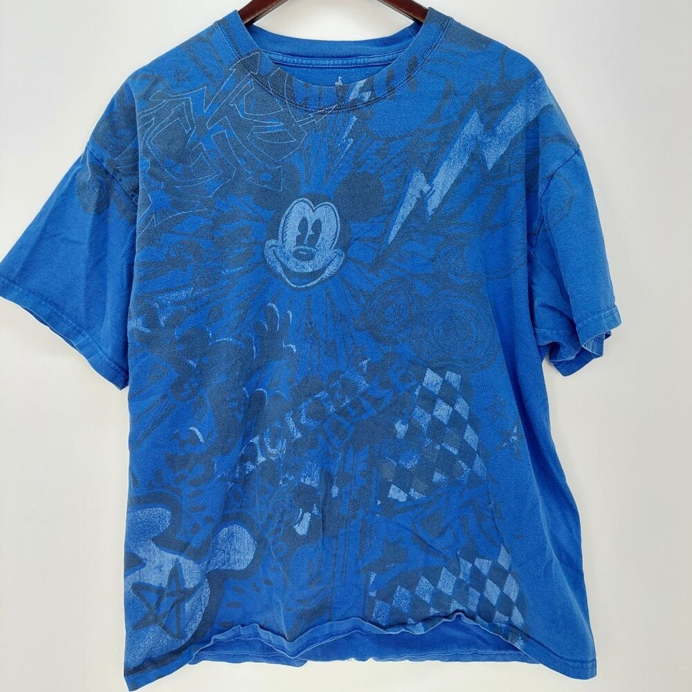 Disneyland Resort‎ Mickey Mouse Graphic T-Shirt Hanes Adults XL Blue Graffiti DW